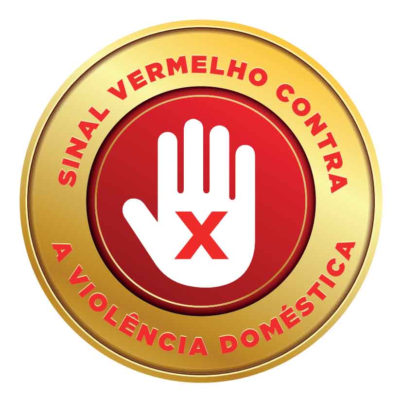 logotipo com o texto sinal vermelho contra a violência domestica